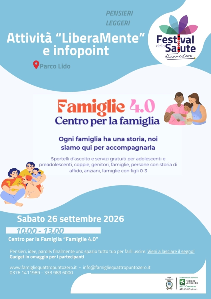 Famiglie 4.0 al Festival della Salute di Casalmaggiore Sabato 26 settembre 2026